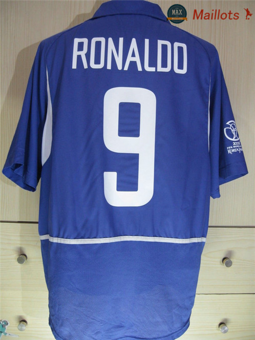 Maillot Retro 2002 Coupe du Monde Bresil Exterieur Bleu (9 RONALDO)