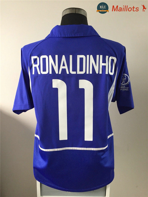 Maillot Retro 2002 Coupe du Monde Bresil Exterieur Bleu (11 RONALDINHO)