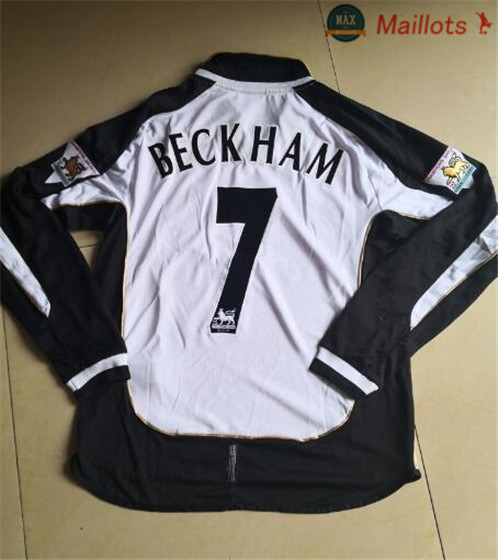 Maillot Retro 2001-02 Manchester United Exterieurs Manche Longue Blanc (7 Beckham)