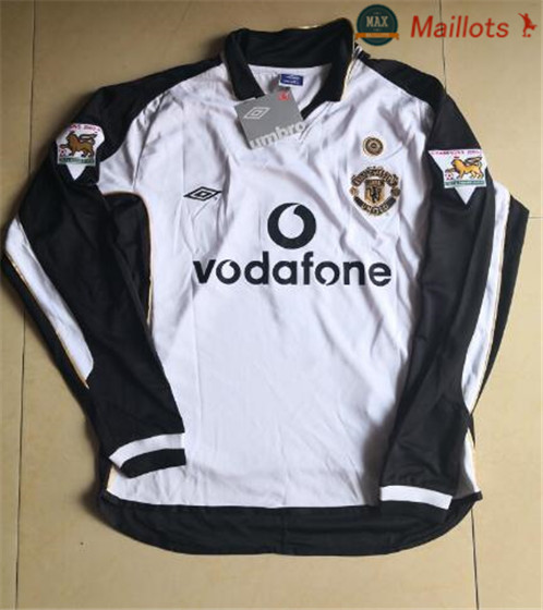 Maillot Retro 2001-02 Manchester United Exterieurs Blanc Manche Longue