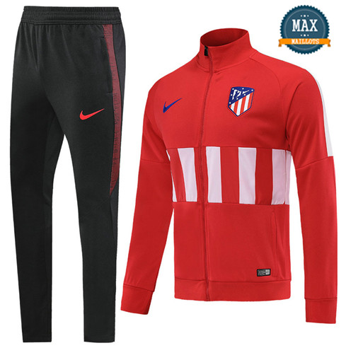 Veste Survetement Atletico Madrid 2019/20 Rouge/Blanc + Short Noir Col Haut