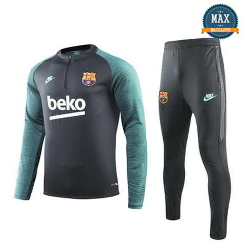 Survetement Barcelone 2019/20 vert noirâtre/Noir Col Rond sweat zippé