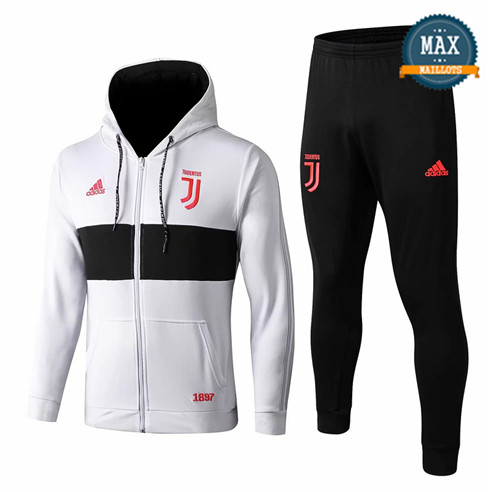 Veste Survetement à Capuche Juventus 2019/20 Blanc/Noir
