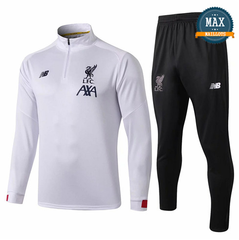 Survetement Liverpool 2019/20 Blanc/Noir Col Haut sweat zippé