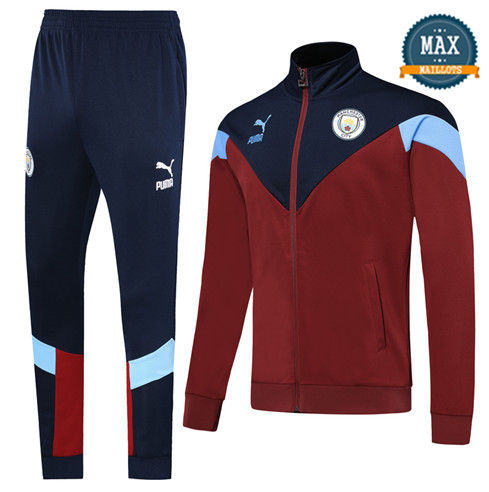 Veste Survetement Manchester City 2019/20 Rouge/Bleu Col Haut