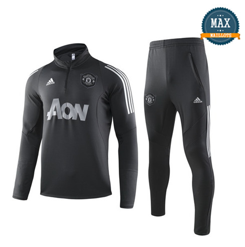 Survetement Manchester United 2019/20 Noir Col Haut sweat zippé