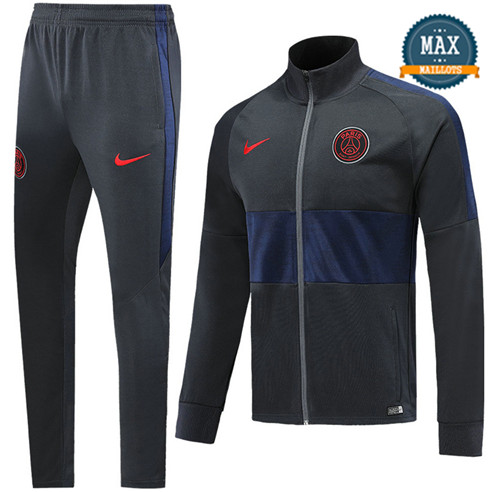 Veste Survetement PSG 2019/20 Noir/Bleu Marine Col Haut