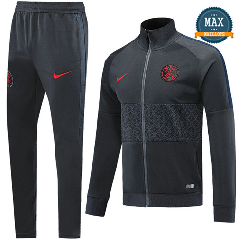 Veste Survetement PSG 2019/20 Noir/Gris Col Haut