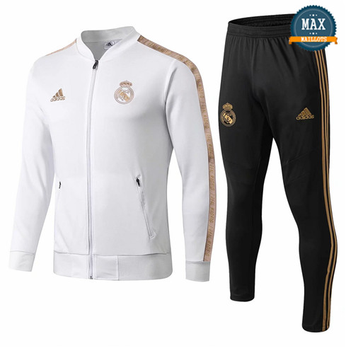 Veste Survetement Real Madrid 2019/20 Blanc/Jaune col bas