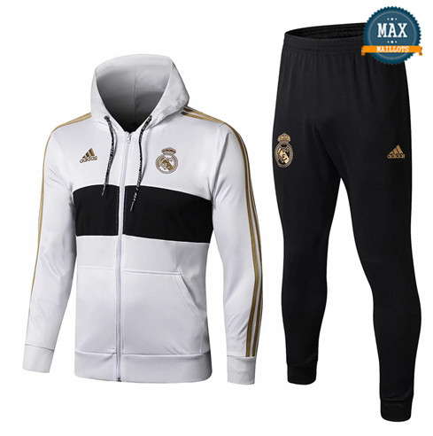 Veste Survetement à Capuche Real Madrid 2019/20 Blanc/Noir