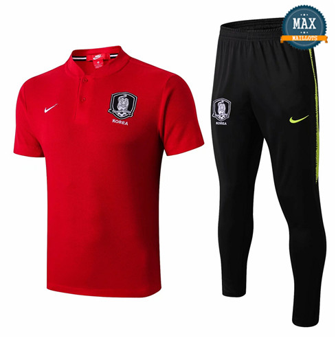 Maillot + Pantalon Corée 2019/20 Training Rouge/Noir Col V