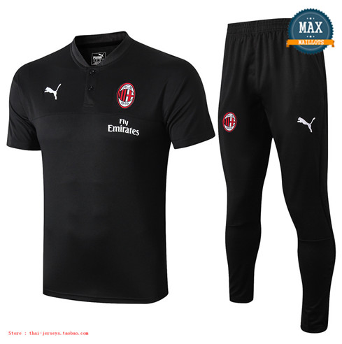 Maillot + Pantalon AC Milan 2019/20 Training Noir Col Rond